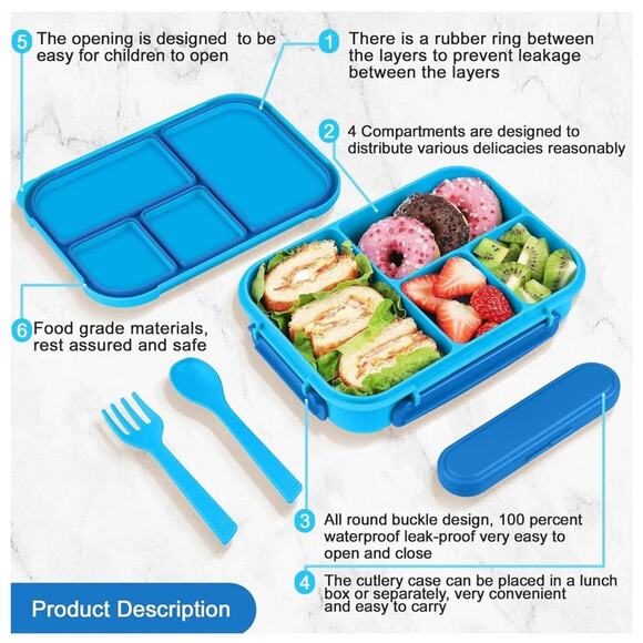 NIB: Bento Box: Leakproof Lunch Containers w utensils (dark gray) - Picture 5 of 7